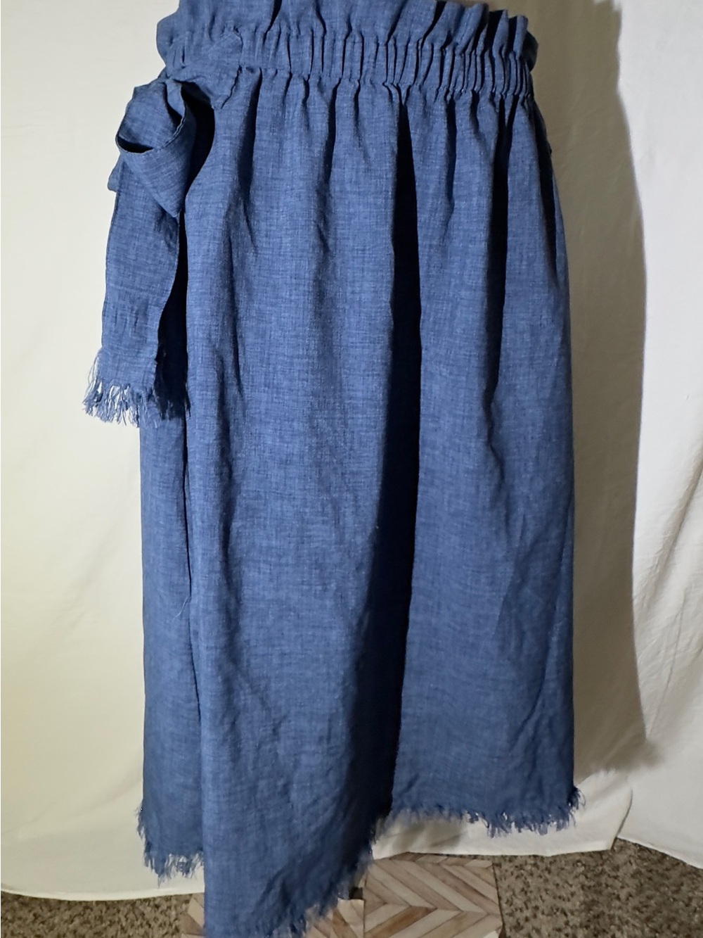 Umgee Blue Chambray Paper Bag Waist Midi Fringe Hem Skirt Boho Size Medium - Picture 5 of 8